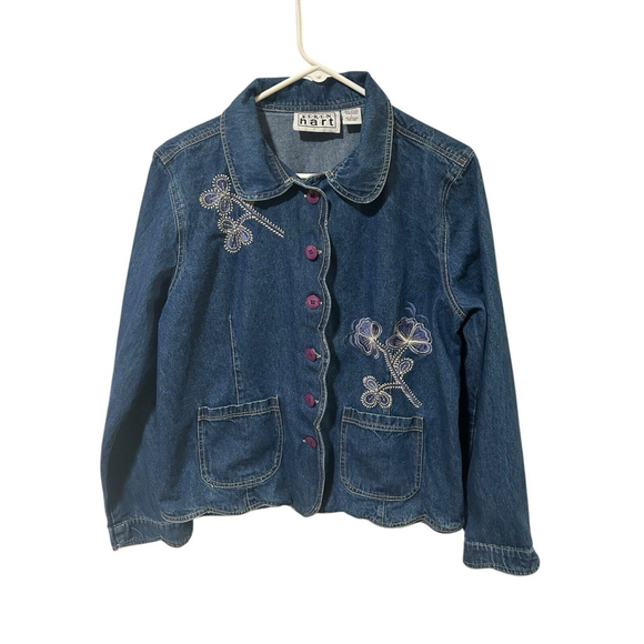 Karen Hart Embroidered Jean Denim Jacket - Picture 1 of 6